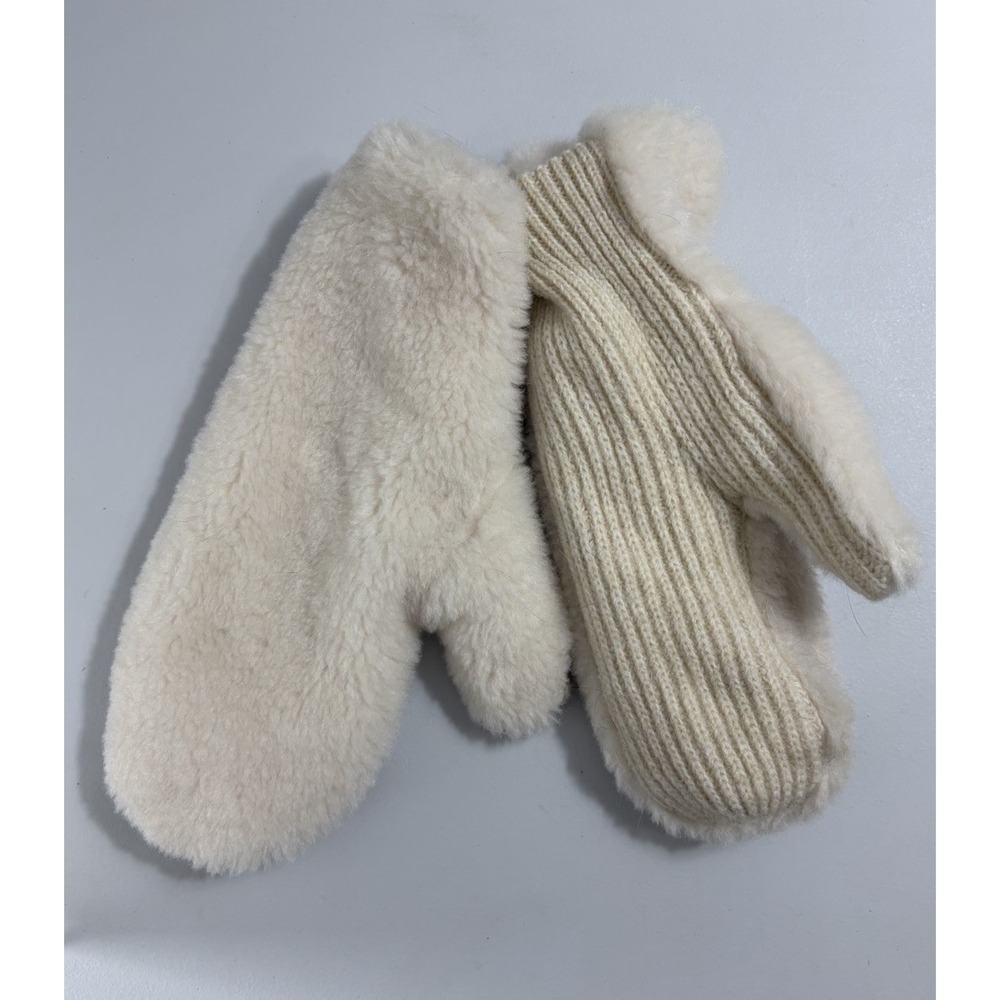 House of Harlow 1960 Ivory Faux Fur Ribbed Knit Mittens O/S NWT Winter Chic